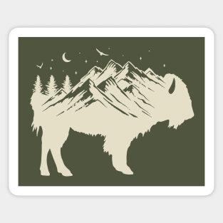 Buffalo Silhouette - Retro Bison Mountain - Buffalo Lover Sticker